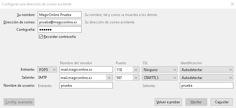 Thunderbird - Configurar cuenta de correo