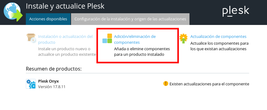 Clicamos en Adicción/eliminación de componentes