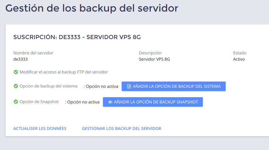 Gestión de backups del servidor